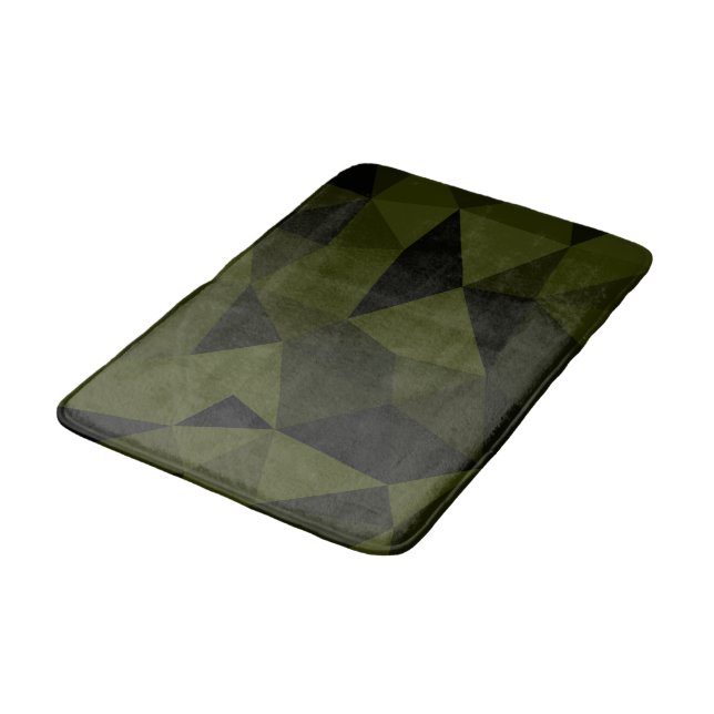 Dark army green black geometric mesh pattern cool  bath mat (Angled)
