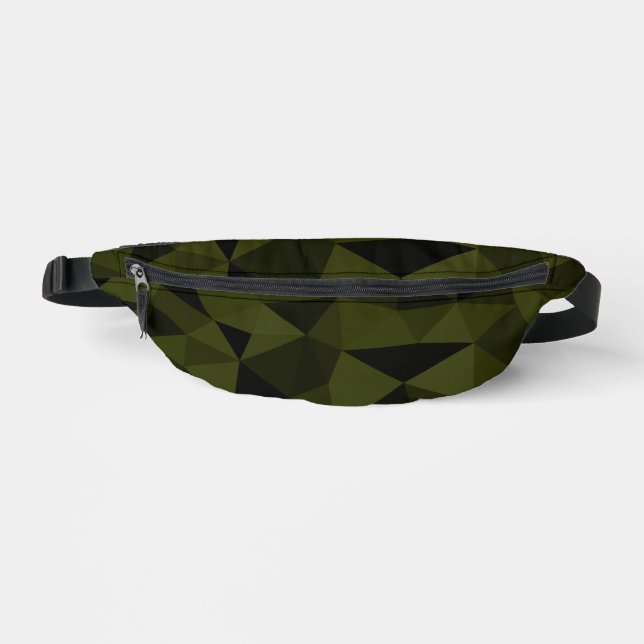 Dark army green black geometric mesh pattern cool  bum bags (Front)