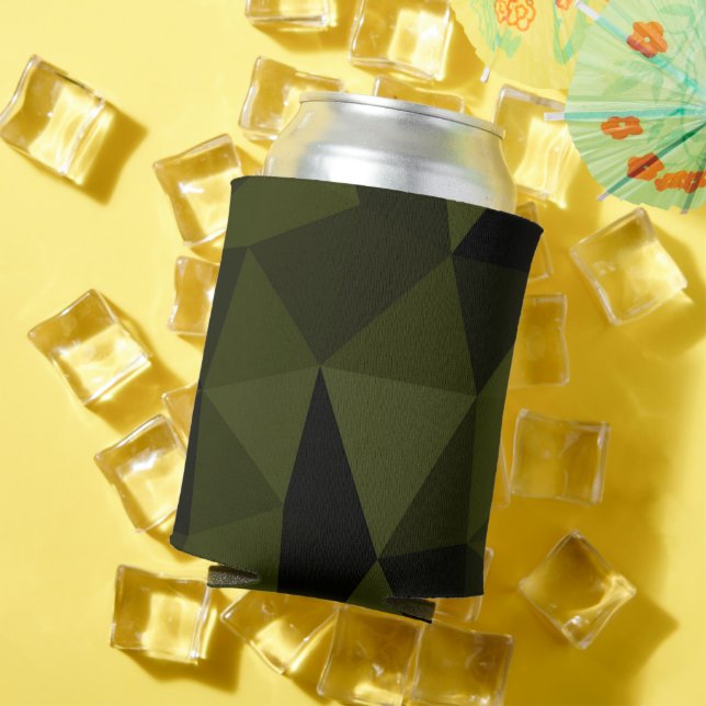 Dark army green black geometric mesh pattern cool  can cooler (In Situ Summer)