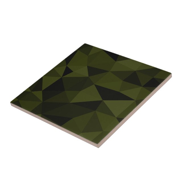 Dark army green black geometric mesh pattern cool  ceramic tile (Side)