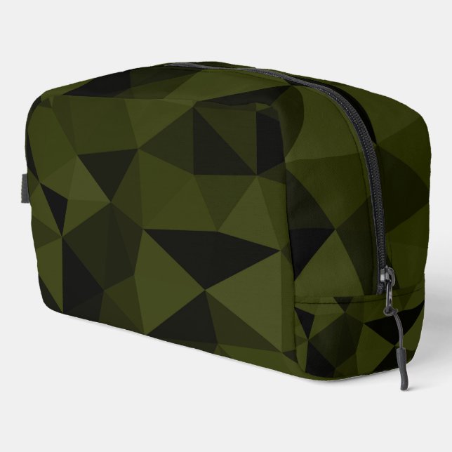 Dark army green black geometric mesh pattern cool  dopp kit (Right Corner)