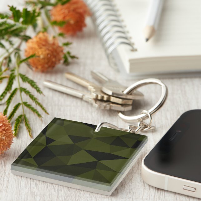 Dark army green black geometric mesh pattern cool  key ring (Front Right)