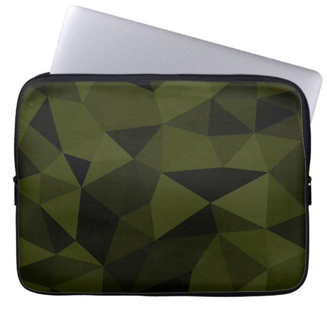 Dark army green black geometric mesh pattern cool  laptop sleeve (Front)