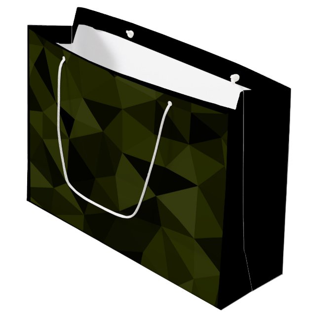 Dark army green black geometric mesh pattern cool  large gift bag (Front Angled)
