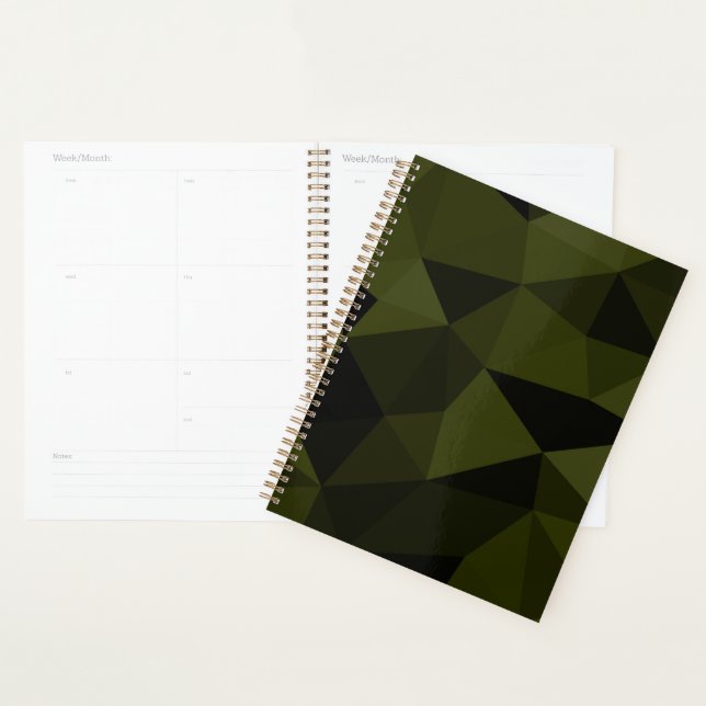 Dark army green black geometric mesh pattern cool  planner (Display)