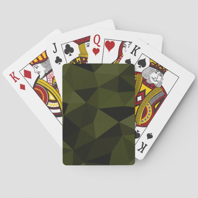 Dark army green black geometric mesh pattern cool  playing cards (Back)