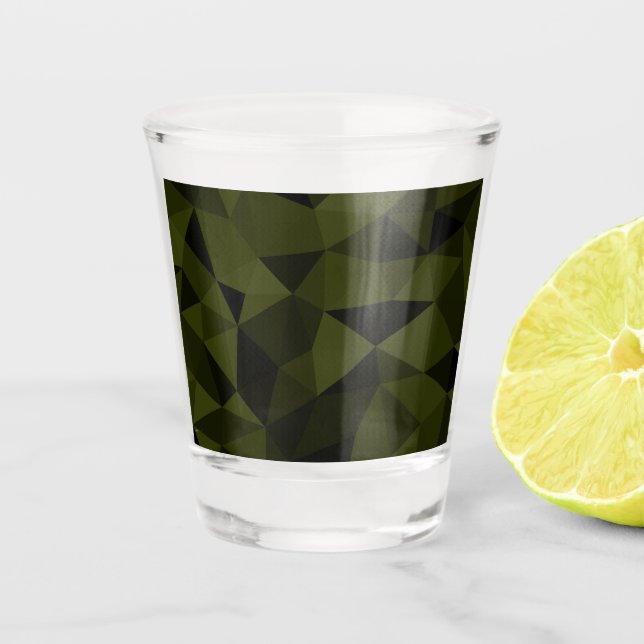 Dark army green black geometric mesh pattern cool  shot glass (Front)