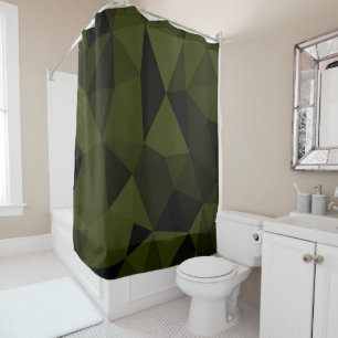 Dark army green black geometric mesh pattern cool  shower curtain