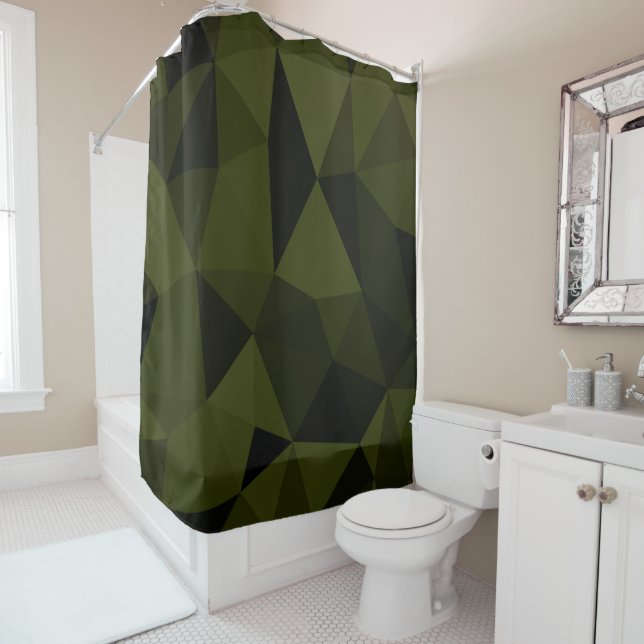 Dark army green black geometric mesh pattern cool  shower curtain (In Situ)