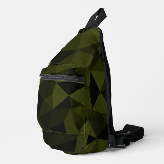 Dark army green black geometric mesh pattern cool  sling bag (Right Corner)