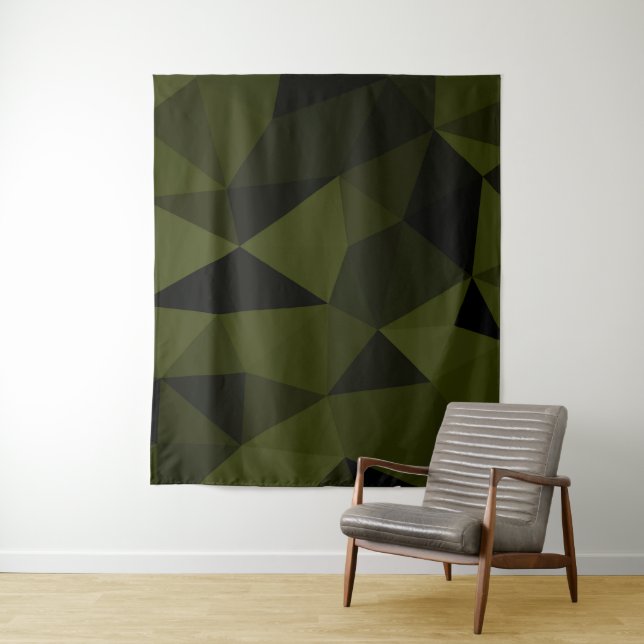 Dark army green black geometric mesh pattern cool  tapestry (In Situ)