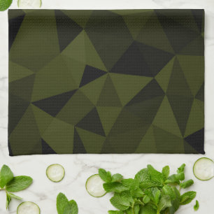 Dark army green black geometric mesh pattern cool tea towel