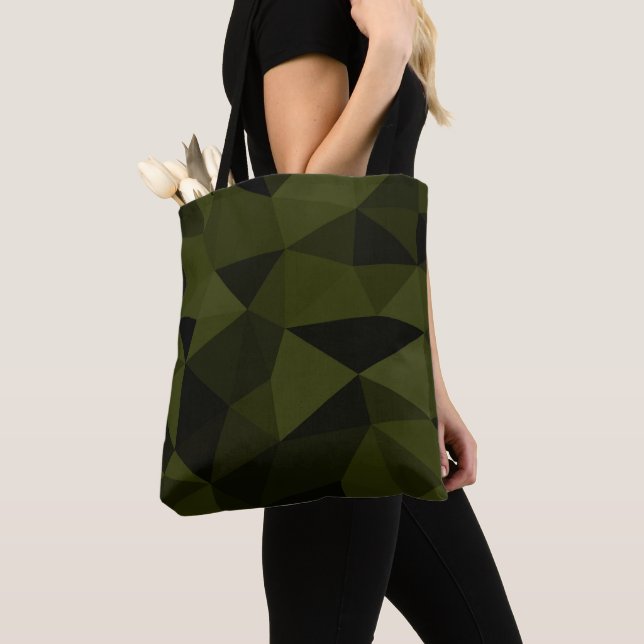 Dark army green black geometric mesh pattern cool  tote bag (Close Up)