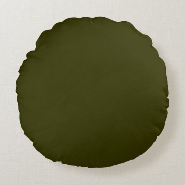 Dark Army Olive Green solid plain colour Custom Round Cushion (Front)