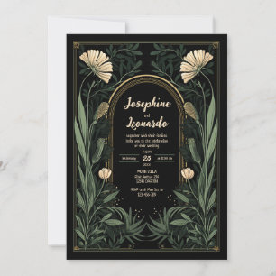 Dark Art Nouveau Botanical Wedding Invitation