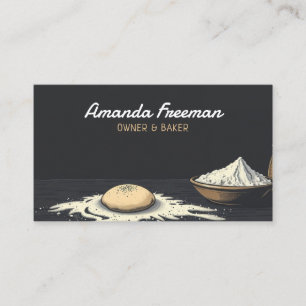 Dark Artisan Baking Scene with Dough & Flour Baker Business Card