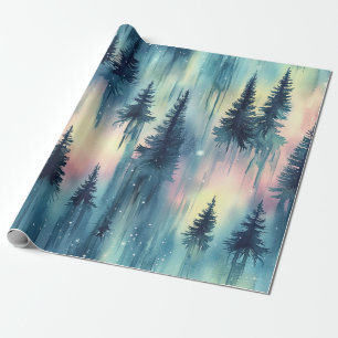 Dark Aurora Borealis Night Forest (10) Wrapping Paper
