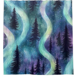 Dark Aurora Borealis Night Forest (3) Shower Curtain