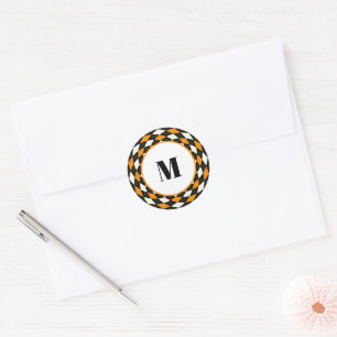 Dark autumn argyle monogram classic round sticker