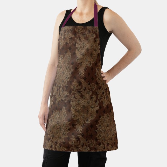 Dark Autumn Damask Apron (Insitu)