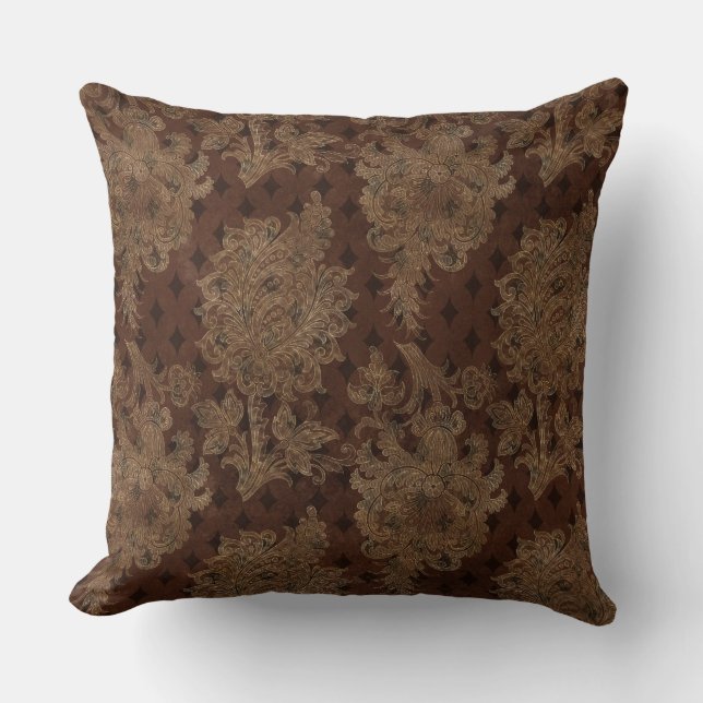 Dark Autumn Damask Cushion (Front)