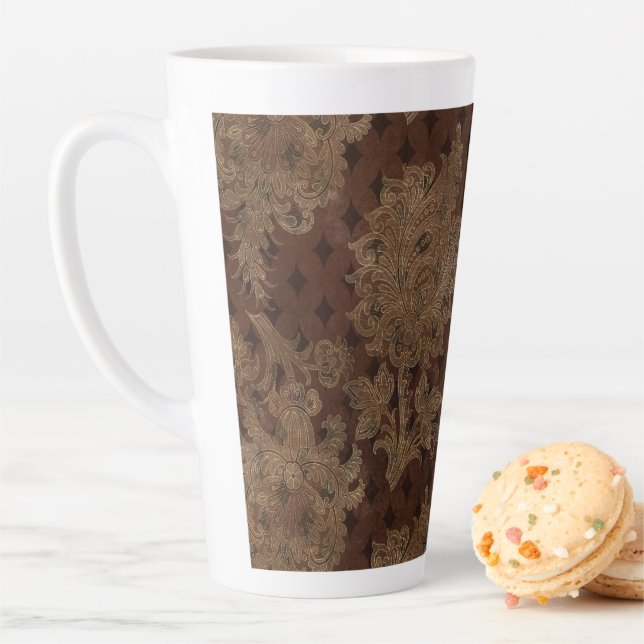 Dark Autumn Damask Latte Mug (In Situ)