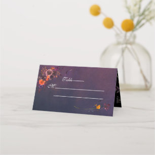 Dark Autumn Floral Gothic Monogram Purple Place Card