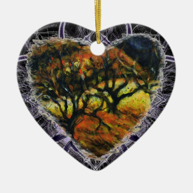 Dark Autumn Heart Ceramic Tree Decoration (Front)