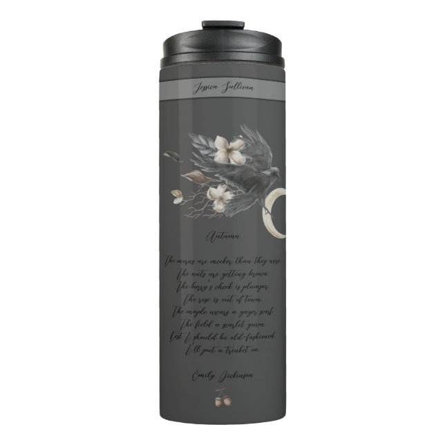 Dark Autumn Mystic Fall Black Bird Crow Poem Thermal Tumbler (Front)