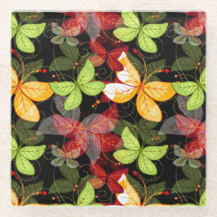 Dark Autumn Pattern Glass Coaster
