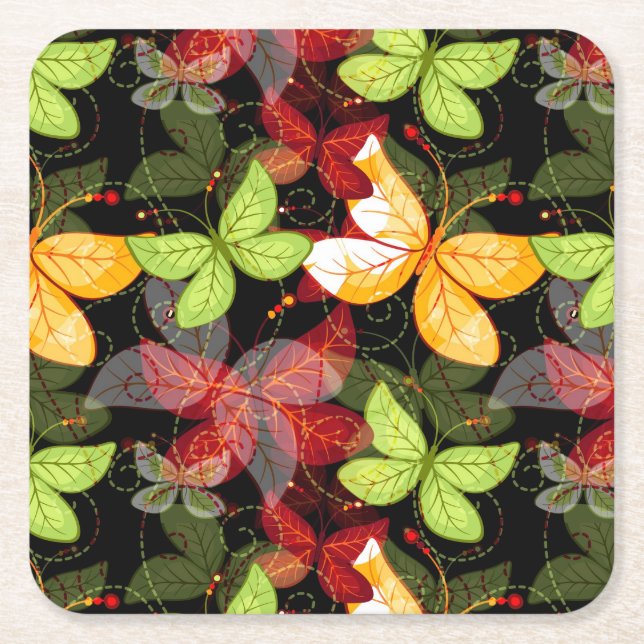 Dark Autumn Pattern Square Paper Coaster (Front)