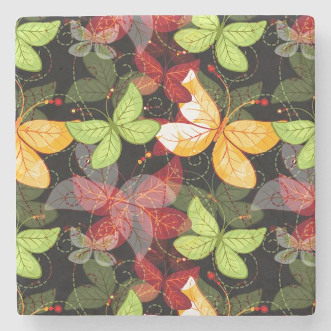 Dark Autumn Pattern Stone Coaster (Front)