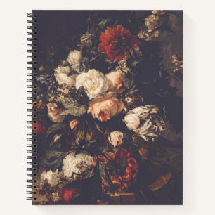 Dark Autumn Vintage Floral Notebook Pink Red White