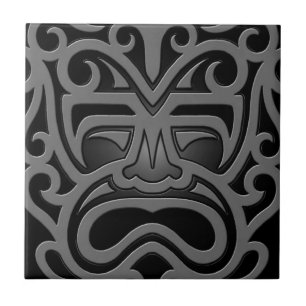 Dark Aztec Mask Ceramic Tile