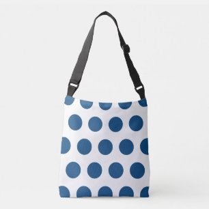 Dark Azure Blue White Geometric Polka Dots Crossbody Bag