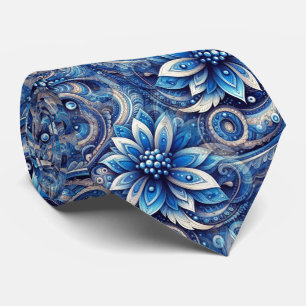Dark Azure Navy Blue Black Paisley Art Pattern Tie
