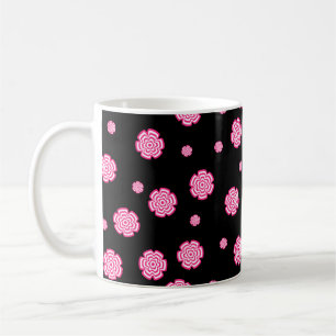Dark background bright stylised pink flowers. abst coffee mug