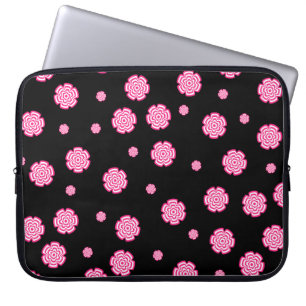 Dark background bright stylised pink flowers. abst laptop sleeve