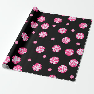 Dark background bright stylised pink flowers. abst wrapping paper