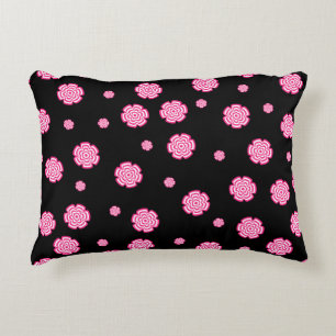 Dark background bright stylized pink flowers. abst decorative cushion