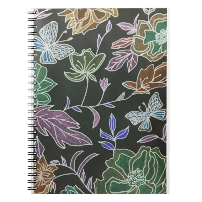 Dark Background Butterflies and Flowers Design  Notebook (Front)