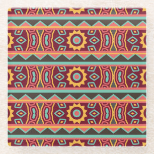 Dark Background: Ethnic Aztec Seamless Glass Coaster