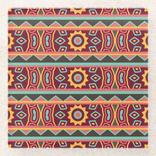 Dark Background: Ethnic Aztec Seamless Glass Coaster (Front)