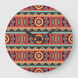 Dark Background: Ethnic Aztec Seamless Large Clock