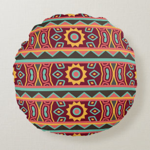 Dark Background: Ethnic Aztec Seamless Round Cushion
