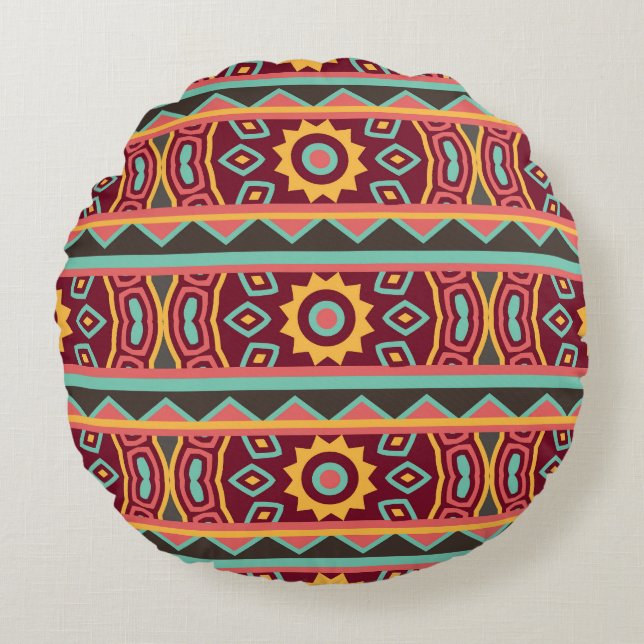 Dark Background: Ethnic Aztec Seamless Round Cushion (Front)