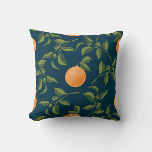 Dark Background Orange Citrus Branches Cushion