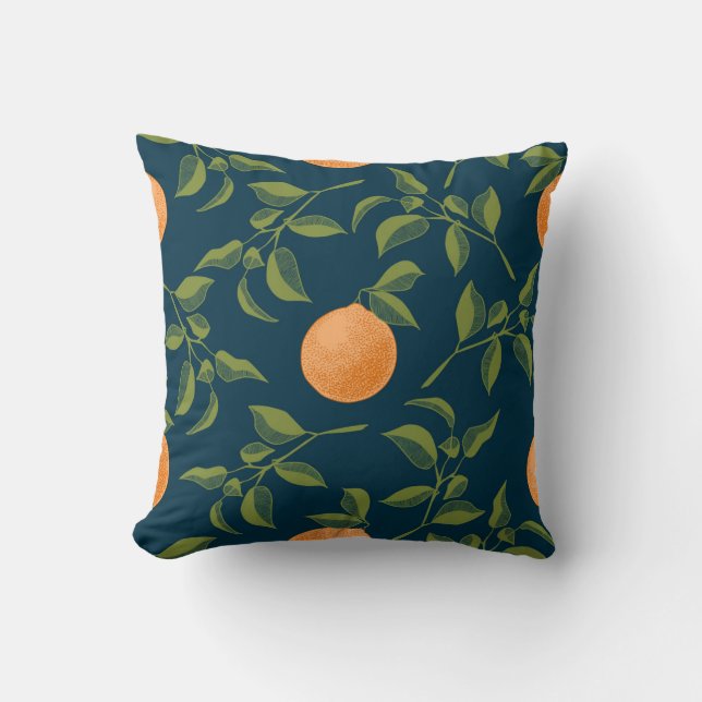 Dark Background Orange Citrus Branches Cushion (Front)