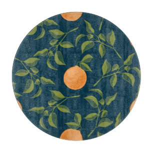 Dark Background Orange Citrus Branches Cutting Board