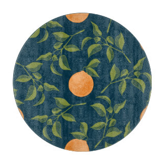 Dark Background Orange Citrus Branches Cutting Board